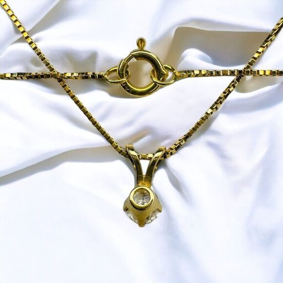 14K Gold 1/4 Carat Natural Diamond Solitaire Necklace 18" .25ct Anniversary Gift - Picture 3 of 16